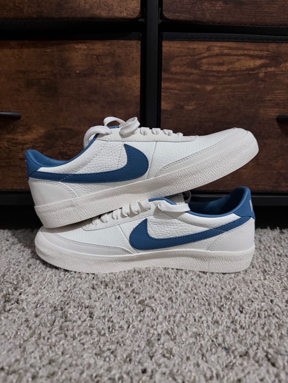 Nike Men’s White Sneakers with Blue Swoosh